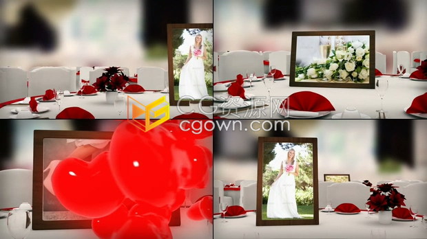 婚礼相册视频制作AE模板宴席桌子场景展示照片动画幻灯片