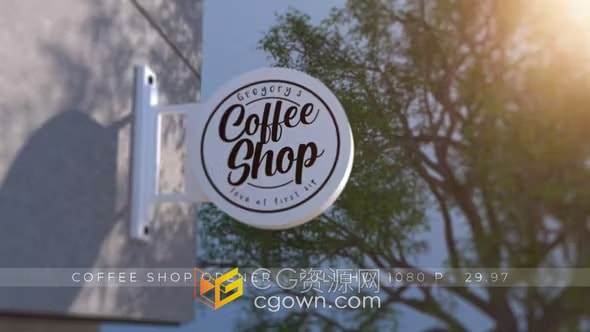 咖啡店门口咖啡广告牌户外场景商店广告牌-AE模板