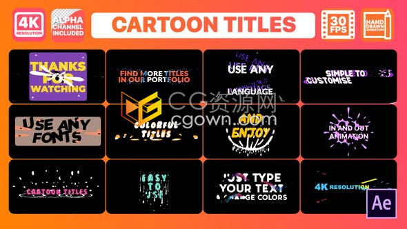 12款4K卡通多彩手绘液体电视节目音乐MV舞蹈视频视频文字标题动画-AE模板下载