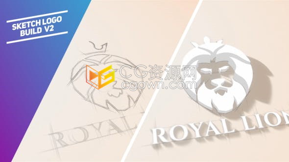草图绘制素描构建3D标志建筑企业设计LOGO动画视频片头-AE模板下载