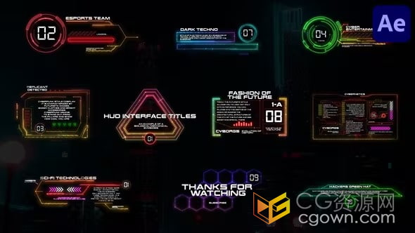 AE模板-现代高科技全息可视化HUD科幻用户界面标注和动画标题