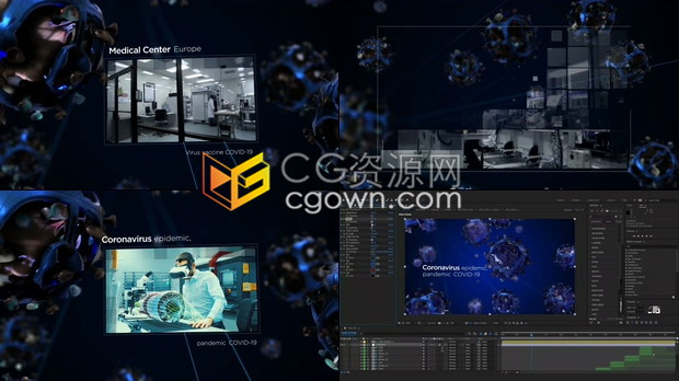 COVID-19冠状病毒医疗技术临床新冠肺炎细菌动画介绍视频-AE模板下载
