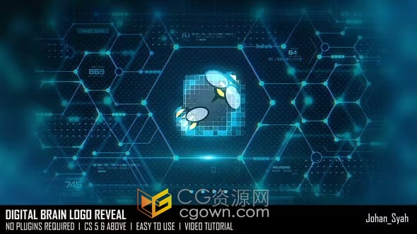 人工智能大数据HUD全息图数字大脑Logo揭晓-AE模板