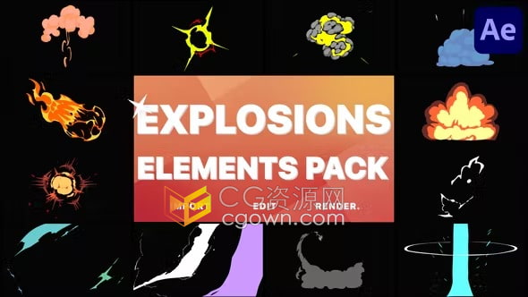 AE模板-Anime Explosion Elements彩色卡通爆炸动漫爆炸元素