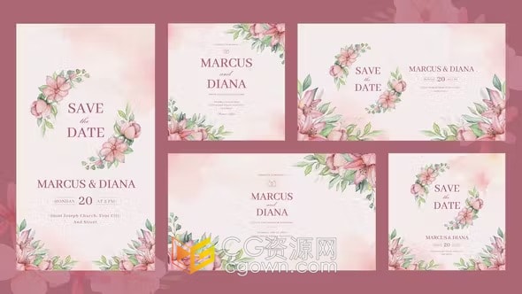 水彩花卉动画婚礼电子请柬时尚美容庆典活动邀请函-AE模板