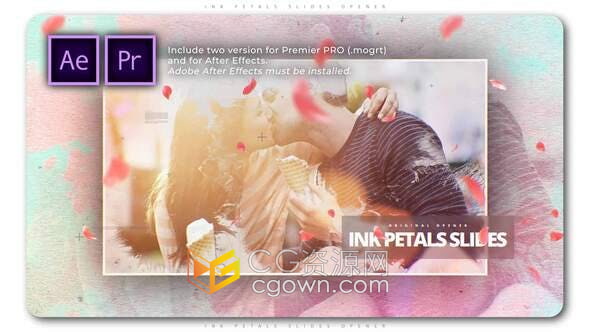 AE与PR模板-水墨花瓣晕开动画视频相册照片展示动画幻灯片