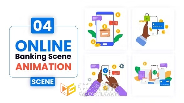 AE模板-网上银行场景动画Online Banking Scene Animation