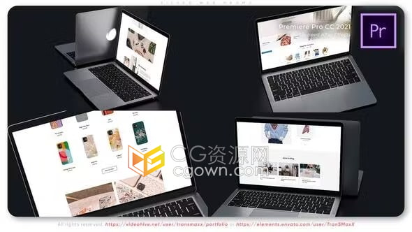 AE与PR模板-银色风格笔记本电脑模型样机场景展示网络宣传视频
