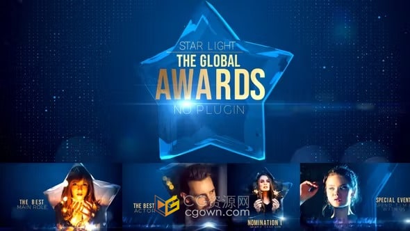 AE模板-透亮水晶五角星动画颁奖年会大型活动晚会包装