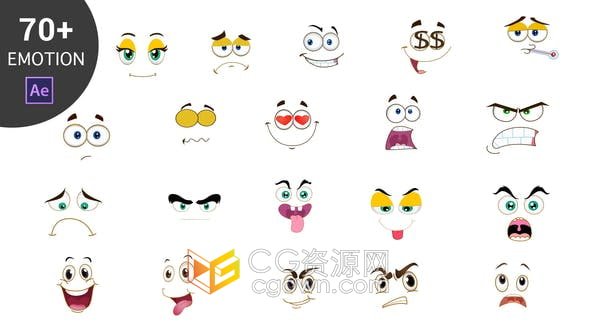 AE模板-70+卡通2D脸表情包动画Cartoon Emoticons