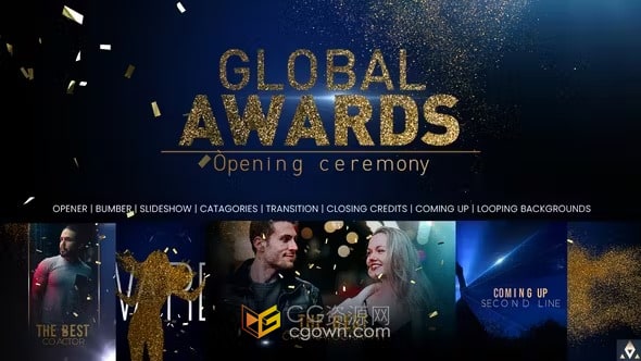 AE模板-金光闪闪粒子标题金色纸屑飞舞颁奖典礼晚会活动包装