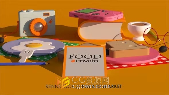 迷你小厨房烹饪儿童做饭厨具卡通标志动画-AE模板