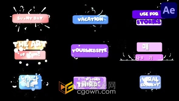 AE模板-活力有趣运动风格动画标题卡通液体字幕效果