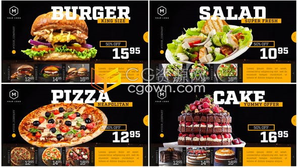 AE模板制作餐厅菜单新品食品促销汉堡饮料咖啡厅美食宣传介绍视频