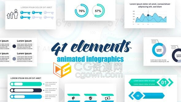 AE模板40个图表元素企业方案分析统计Infographics图形动画视频