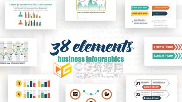 AE模板38种信息图表元素动画分析数据统一图标介绍图形效果视频