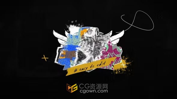 AE模板-磨损划痕邋遢嘻哈风格游戏介绍片头涂鸦标志