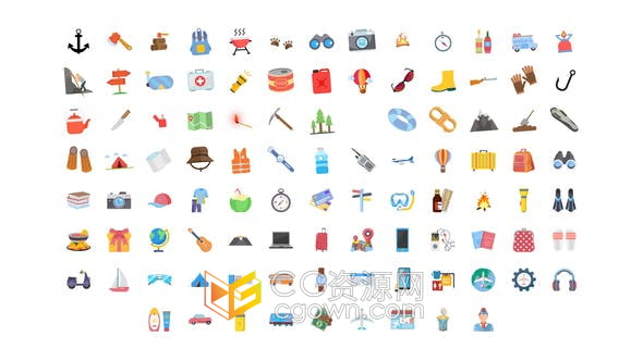 AE模板-100个度假旅行图标动画Travel Vacation Icons
