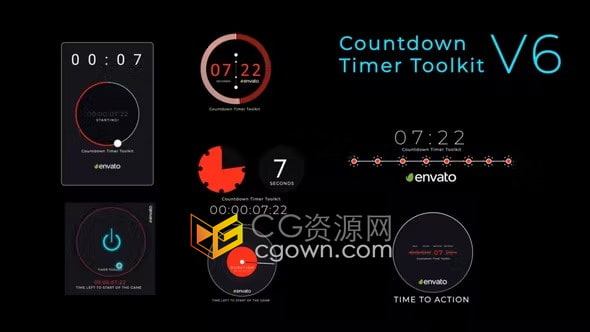 AE倒计时模板-7个独特的倒数计时器工具包