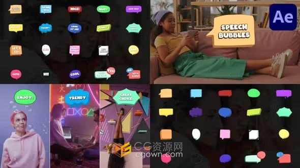 AE语音气泡对话泡泡卡通文本动画模板适合街头艺术活动短视频