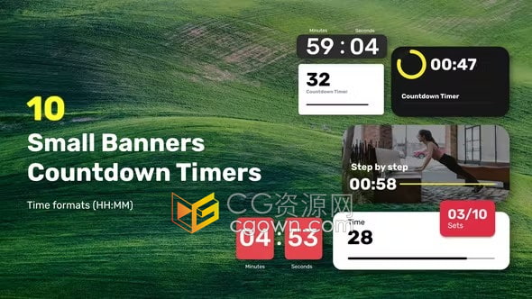 AE倒计时模板-框标题小横幅倒数计时器专为公告体育赛事和烹饪视频而设计