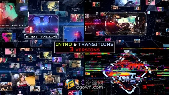 AE模板-空间感网格矩阵视频墙像素过渡技术片头