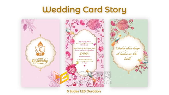 AE模板-手绘花卉水彩风格动画婚礼邀请幻灯片短视频