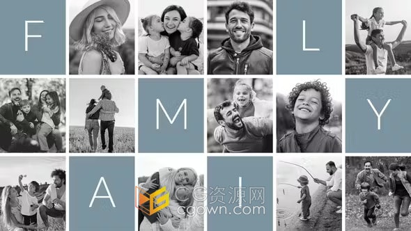 动画马赛克式网格布局摄影家庭照片拼贴视频AE模板