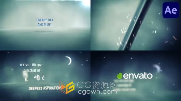 AE模板-柔和的氛围背景和微妙的灯光效果梦幻日夜过渡LOGO标题介绍