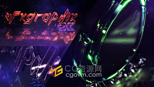 AE模板-闪电雷暴下雨三维霓虹灯LOGO标志动画视频E3D插件制作