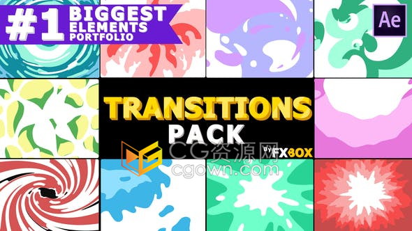 AE模板10种波浪多彩液体图形动画2D效果视频转场过渡元素