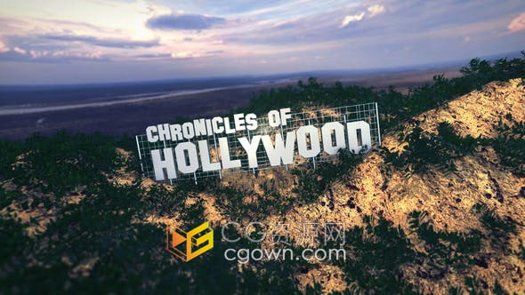 AE模板-好莱坞电影山顶标志广告牌3D场景动画宣传介绍视频