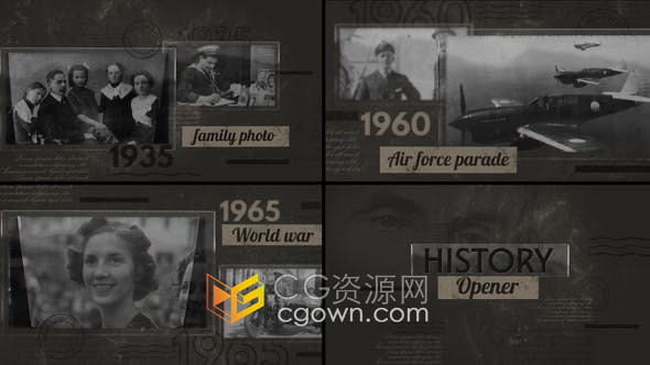 AE模板-史诗历史纪录片回忆照片时间轴故事介绍视频相册