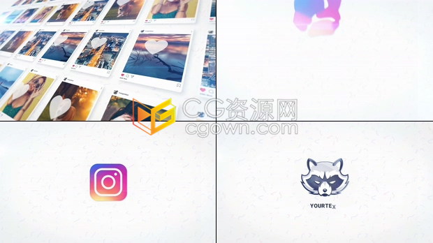 AE模板4K分辨率照片墙动画介绍社交媒体用户平台LOGO片头视频