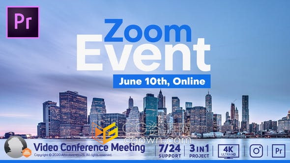 AE/PR模板-视频会议在线变焦视频网络研讨会团队通话视频墙