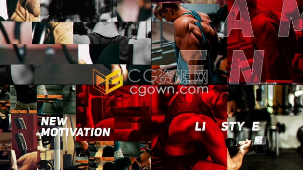 AE模板创意文字遮罩动画时尚视频片头体育健身运动介绍短片