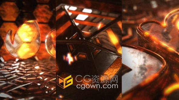 AE模板-3D六角热量场景LOGO标志三维动画视频片头制作