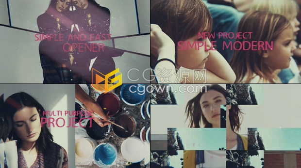 AE模板多屏画面分割夏季旅行简约视频效果宣传片头制作