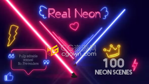 100个实用霓虹灯场景AE视频模板Real Neon