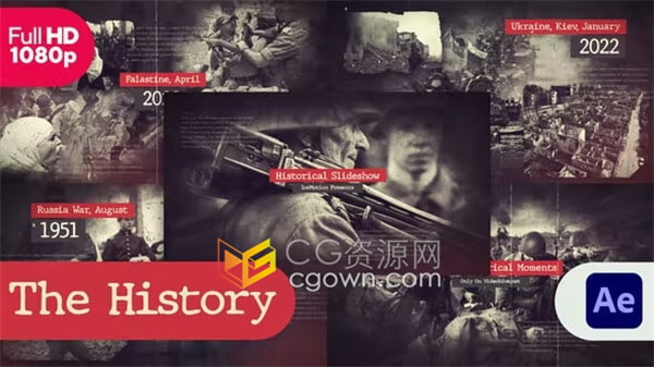 AE模板-视差效果时间线历史幻灯片复古纪录片回忆相册