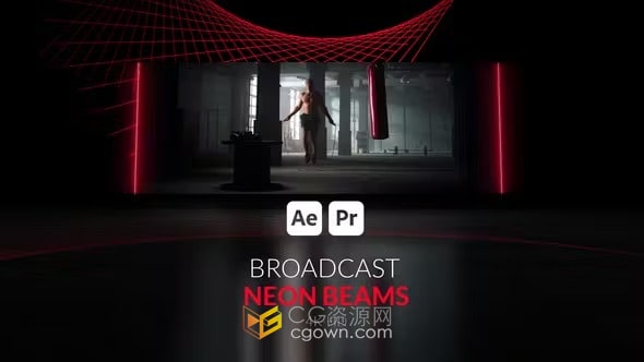 AE与PR模板-带霓虹灯光束背景动画体育运动视频宣传包装