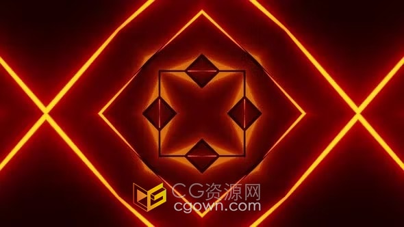 黑色背景红色和黄色抽象设计万花筒VJ循环视频素材