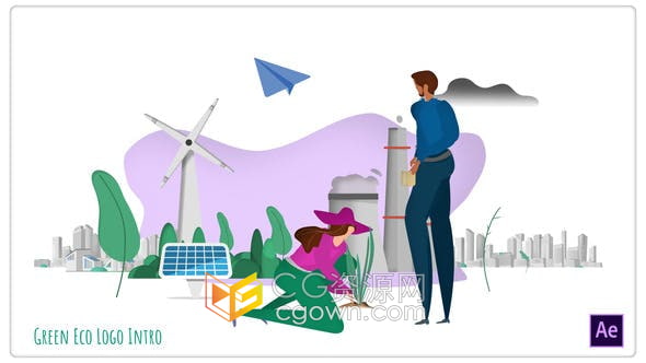 AE模板-绿色能源概念服务或产品平面设计动画健康生活视频片头