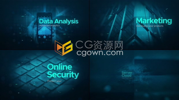 AE模板-故障文本高科技粒子幻灯片数字IT网络安全商业公司宣传演示