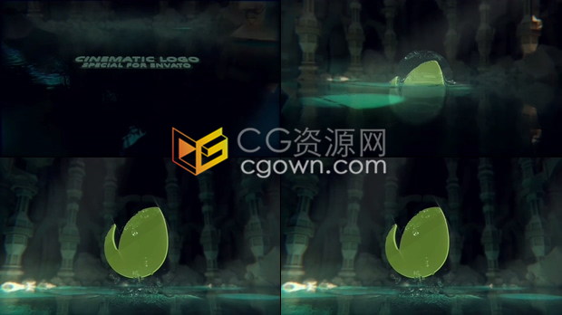 AE模板三维古城场景清澈的水池中快速浮出滴水标志LOGO动画