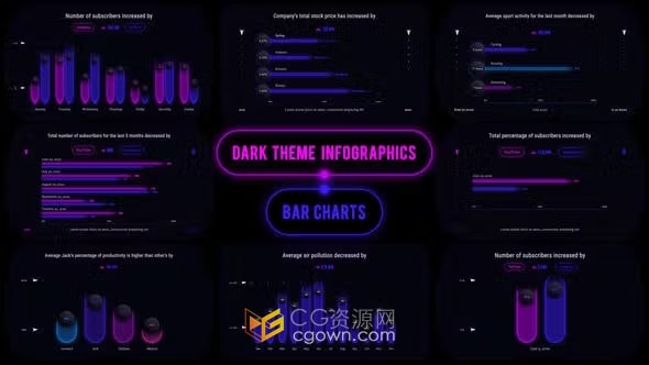 AE模板-高达8K深色主题信息图表条形图