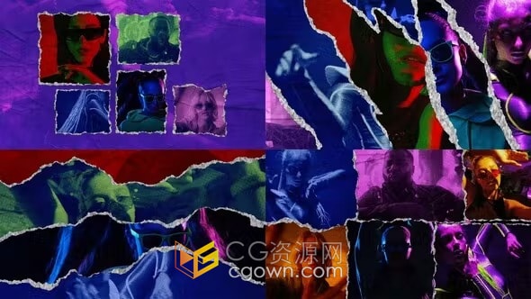 摇滚污垢半色调效果纸张撕裂定格动画过渡元素-AE模板