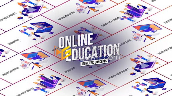 AE模板制作在线教育概念图形动画介绍培训班机构网络动画