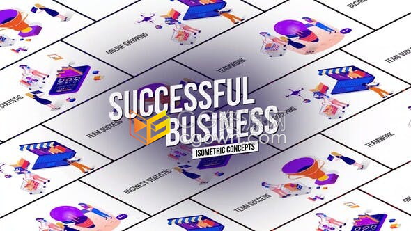 AE模板成功商业企业购物平台解释MG图形动画效果演示图标