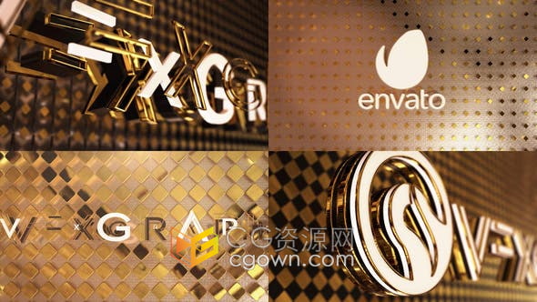 E3D插件制作三维优雅金黄色材质高贵品牌视频片头-AE模板